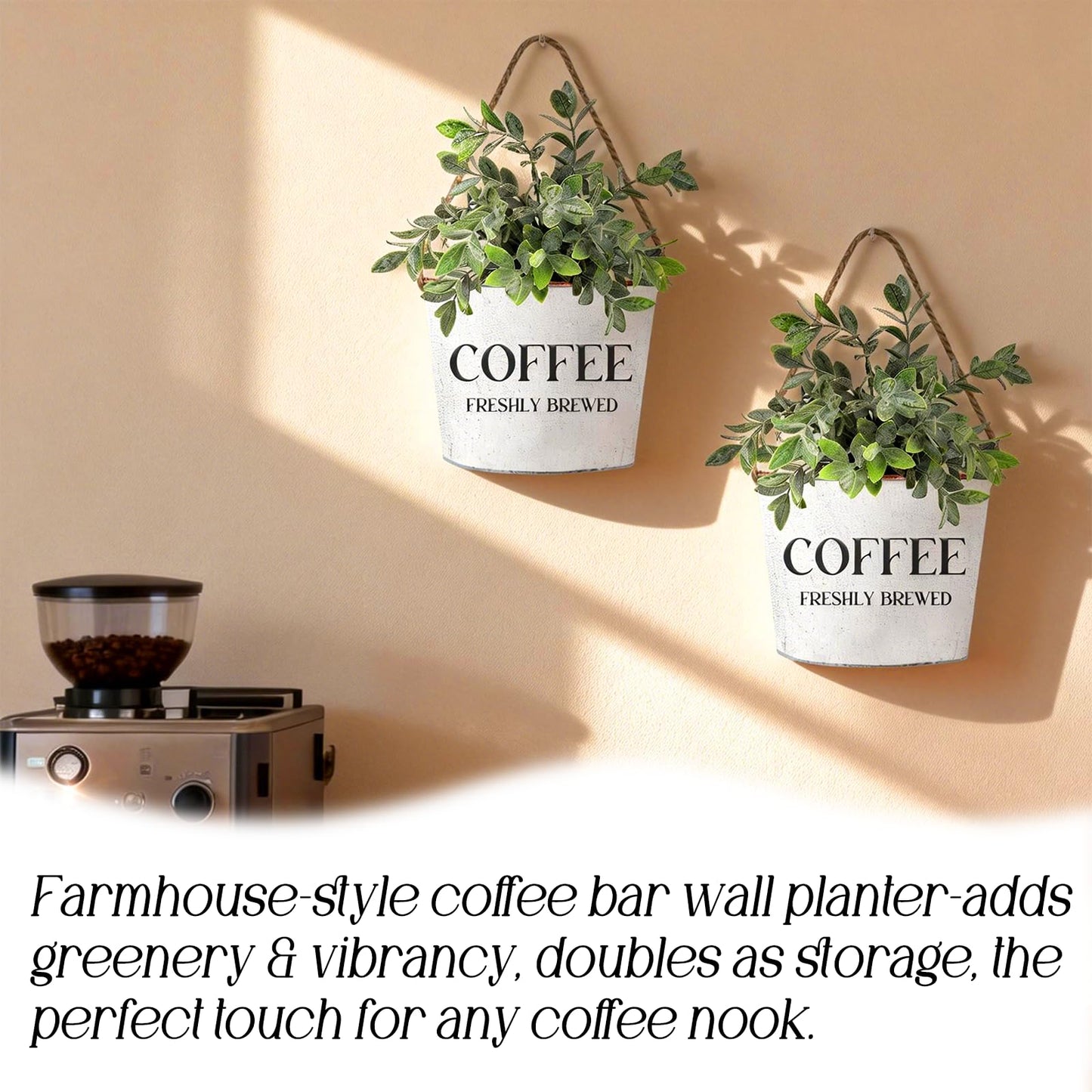 Lukpanda Coffee Bar Decor - 2 Pcs Rustic Farmhouse Wall-Mounted Planters, Decorative Flower Pots for Coffee Bar Walls, 6.2x5.5x4.3 Inches | Greenery Not Included