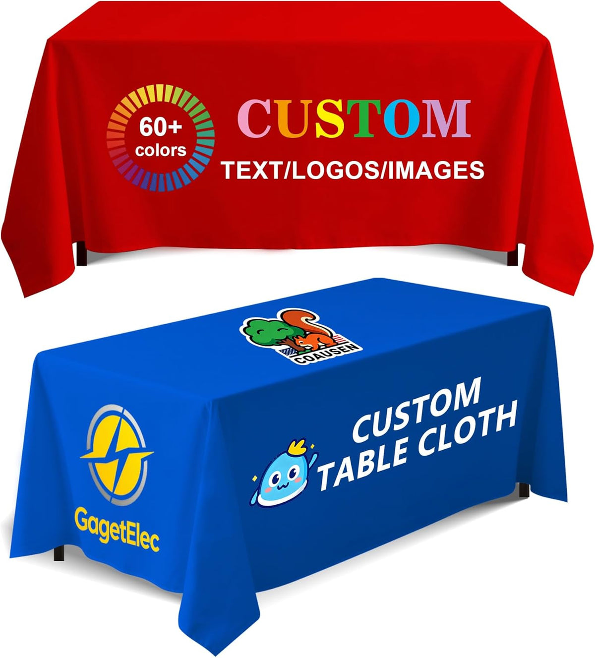 Custom Table Cloth with Business Logo, Personalized Table Cloth with Logo for 4FT 5FT 6FT 8FT 10FT, Ideal for Tradeshow Events, School, Associations, Birthday Party & Wedding (6FT Open Back)