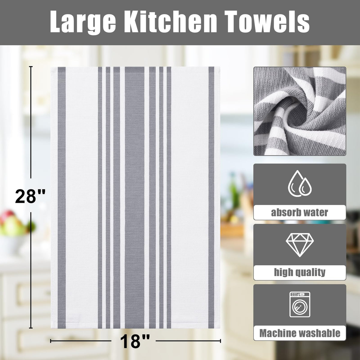Premium Cotton Stripe Kitchen Towels 12 Pack (12 Count)