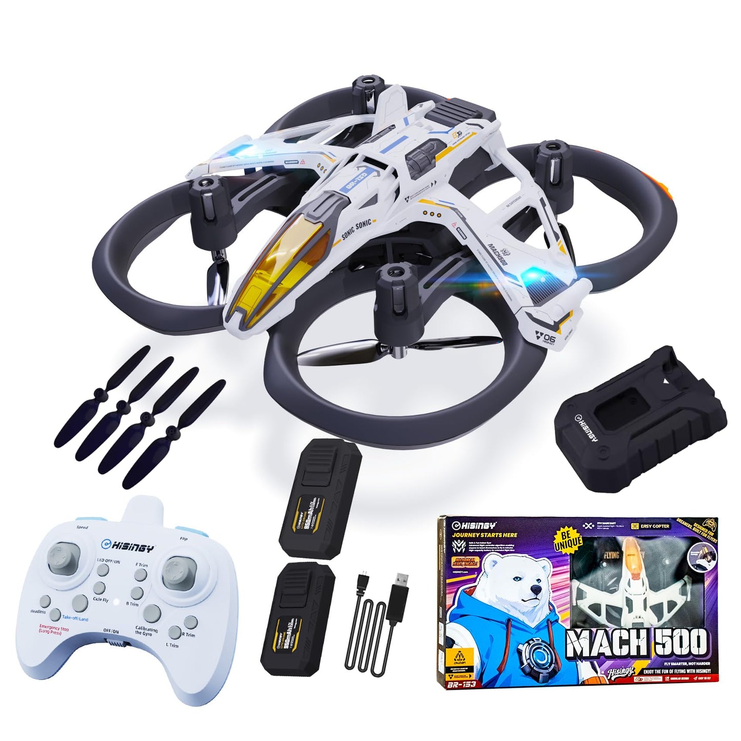 HISINGY MACH 500 Toy Drones for Kids,2 Batteries,High Efficiency Battery Charger(Within 25 mins) and Spare Propellars, Mini Micro Nano Indoor RC Quadcopter for Age 8-12 10-15 12-14
