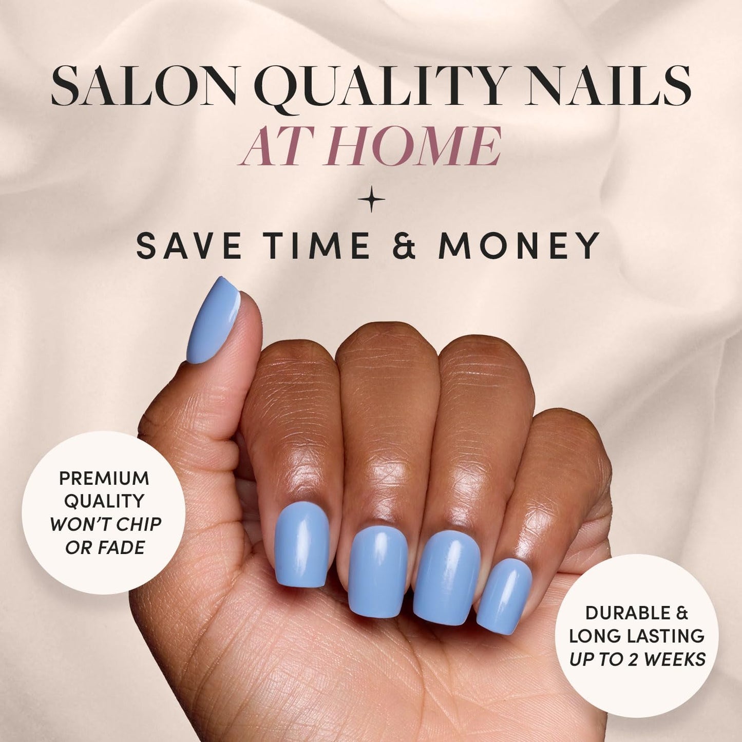 Glamnetic Press-On Nails - Cashmere Blue | Opaque Soft Blue Short Squoval False Nails | 15 Sizes - 30 Nail Kit with Glue and Remover