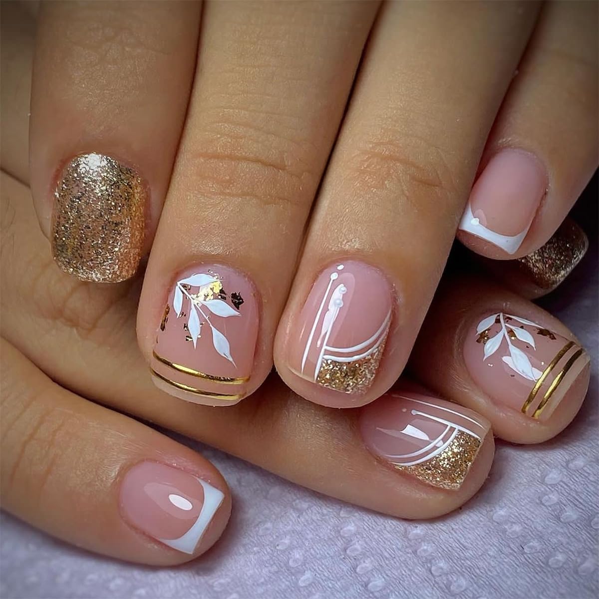 6 Packs (144 Pcs) Short Press on Nails Square Fake Nails Flower Press on Nails Summer Spring Acrylic Glue on Nails Full Cover Cute False Nail Tips Stick on Nail for Women Manicure 12 Size - 6 Style