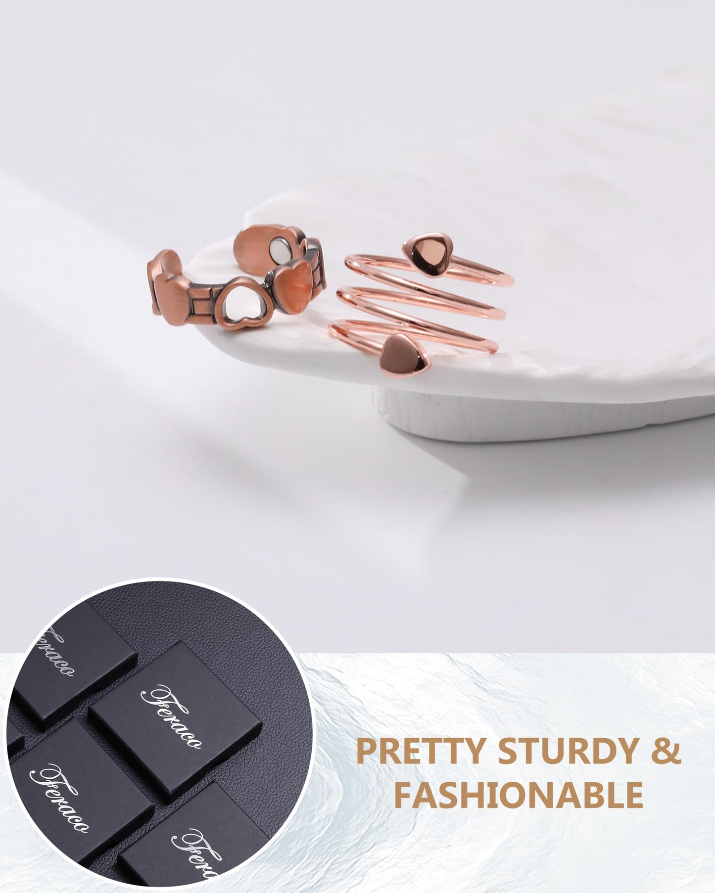 Feraco Magnetic Earrings & Rings for Women, Stud Earrings, Ear Curex with Strong Germanium Magnet, Dainty Heart Shape