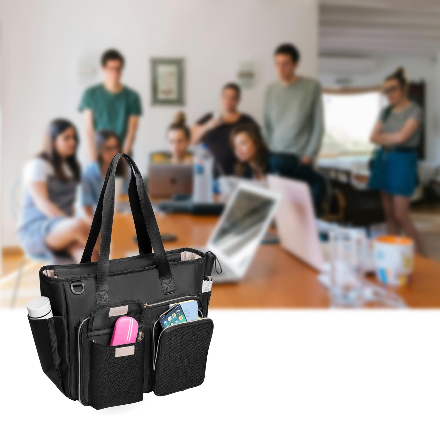 Fasrom Teacher Tote Bag with Laptop Compartment, Teacher Work Bag for Women and Teaching Supplies, Black (Patent Design)