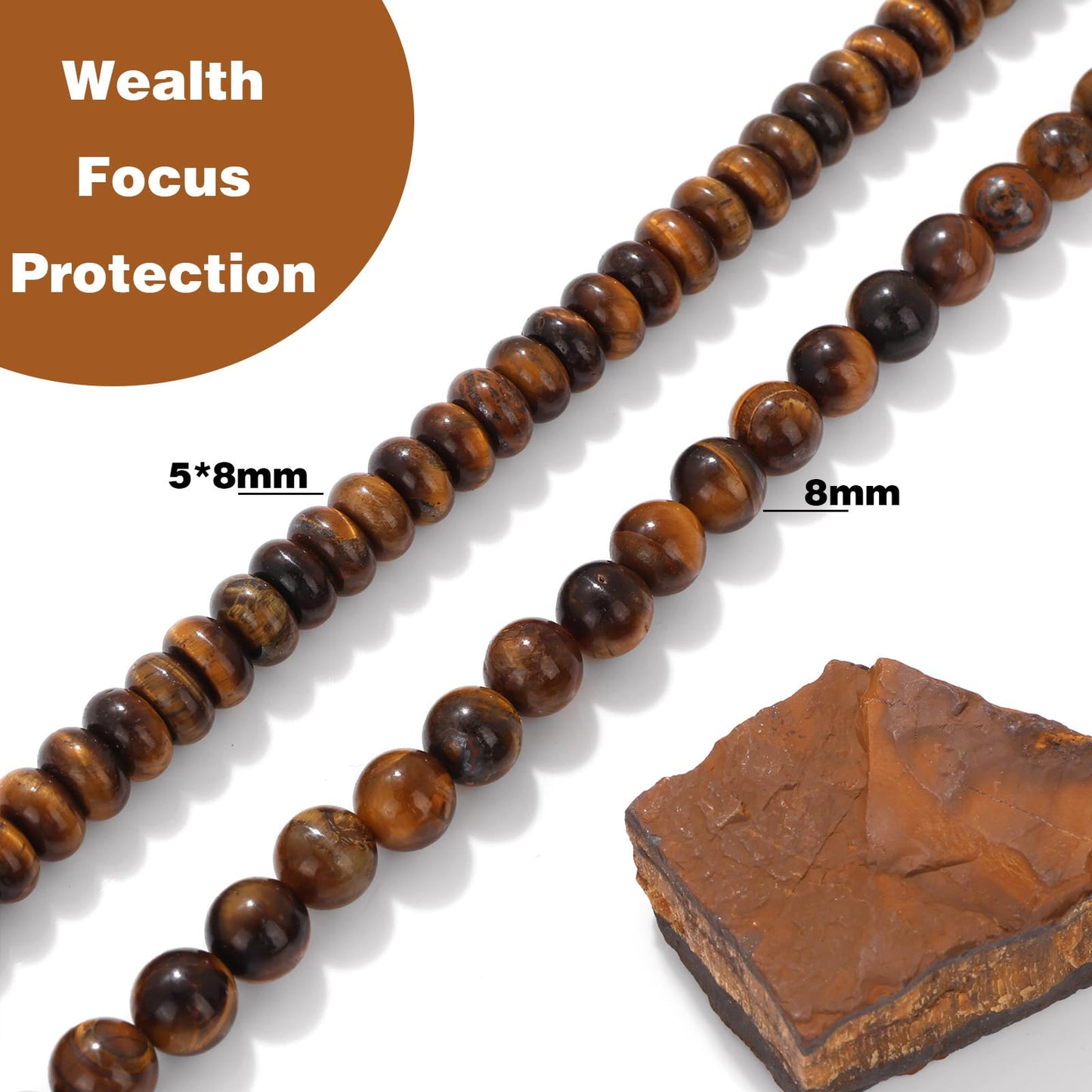 Raicegs 100pcs 8mm Tiger’s Eye Beads Natural Gemstone Beads Round Loose Beads for Jewelry Making DIY Bracelets Necklace