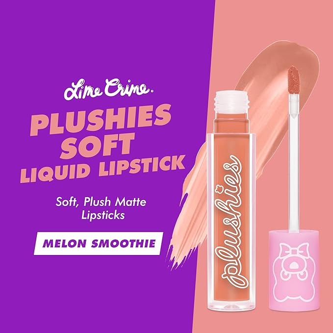 Lime Crime Plushies Soft Matte Lipstick, Melon Smoothie (Peachy Nude) - Blackberry Candy Scent - Plush, Long Lasting & High Comfort for All-Day Wear - Talc-Free & Paraben-Free