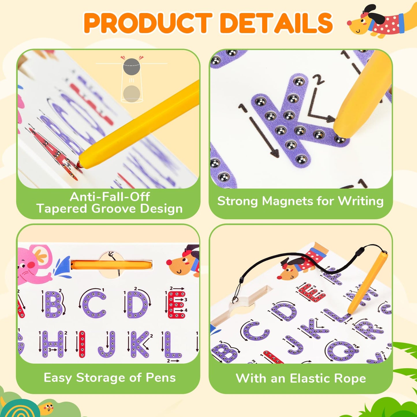 JoyCat Magnetic Animal Letter Tracing Board, Double-Sided ABC Magnets for Toddlers, Uppercase & Lowercase Letter Writing Practice - Preschool Learning Toys, Road Trip Car Activities for Kids Ages 3-5