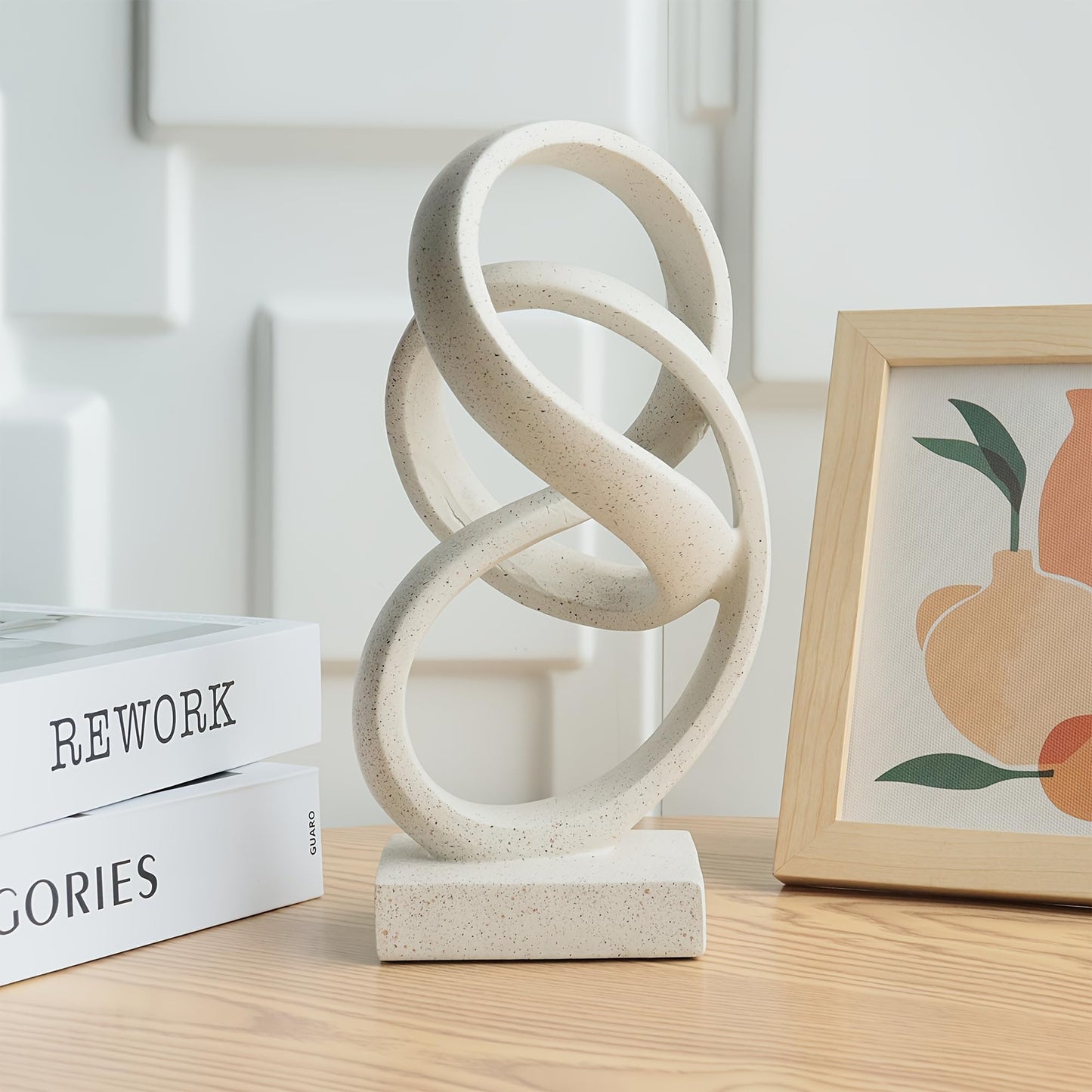 LAIKEARTS 10" Modern Abstract Ribbon Decorative Sculpture, Knot Sculptures,Home Decor,Coffee Table Statues,Dining Living Room Desk Decor（White）