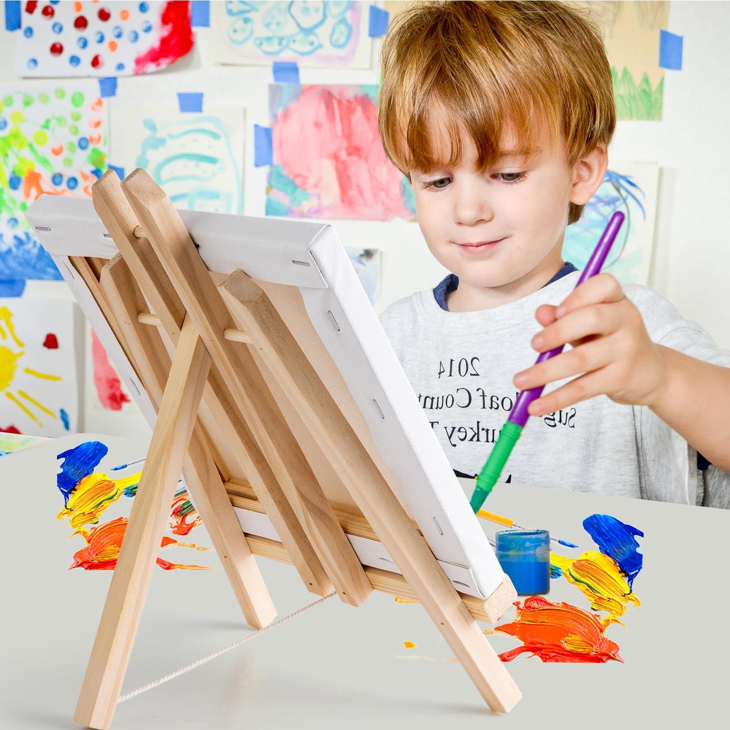 Falling in Art 12Inch Wood Easel Stand, Tabletop Display Stand A-Frame Artist Easel for Painting Canvas, Portable Photo, Picture and Sign Holder (4 Pack)