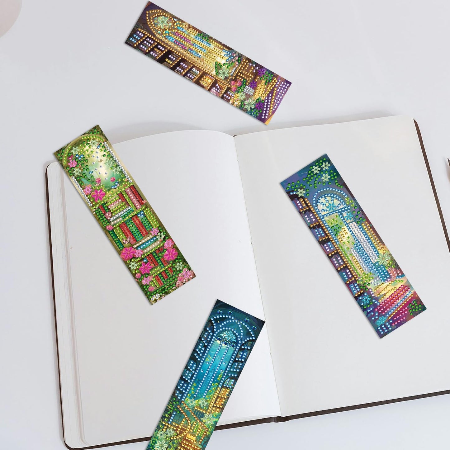 FREEBLOSS 8 Set Diamond Art Kits Bookmarks Flower Library Pattern Diamond Painting Bookmark DIY Book Makers Kits Arts and Crafts for Gift Book Lovers 2.3x7.7