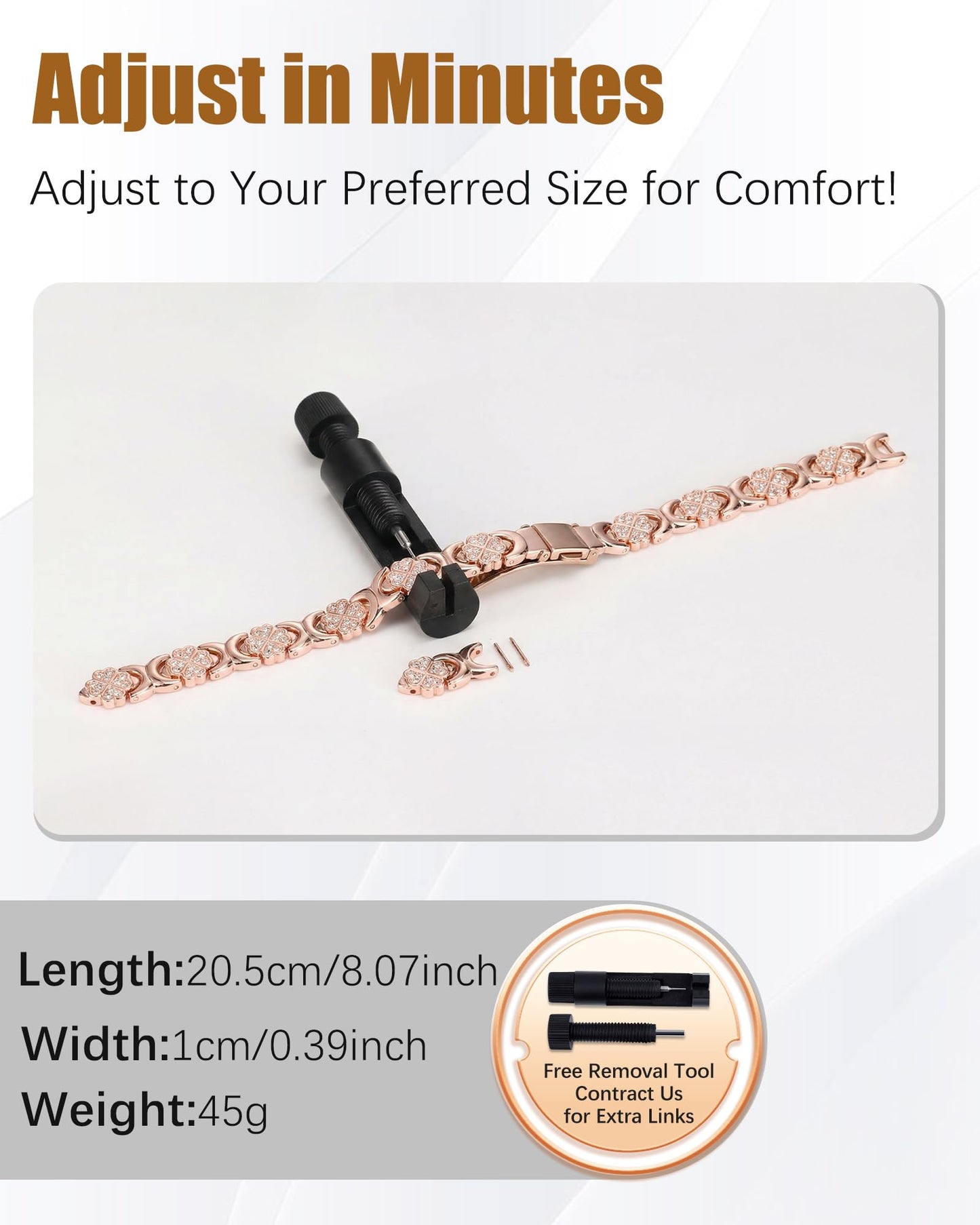 Jeracol Copper Bracelet & Ring for Women, Ultra Strength Magnetic Bracelet with 3800 Gauss Magnets, Four-Leaf Clover & Infinity Heart Symbol & Crystal, Adjustable Tools and Jewelry Gift Box