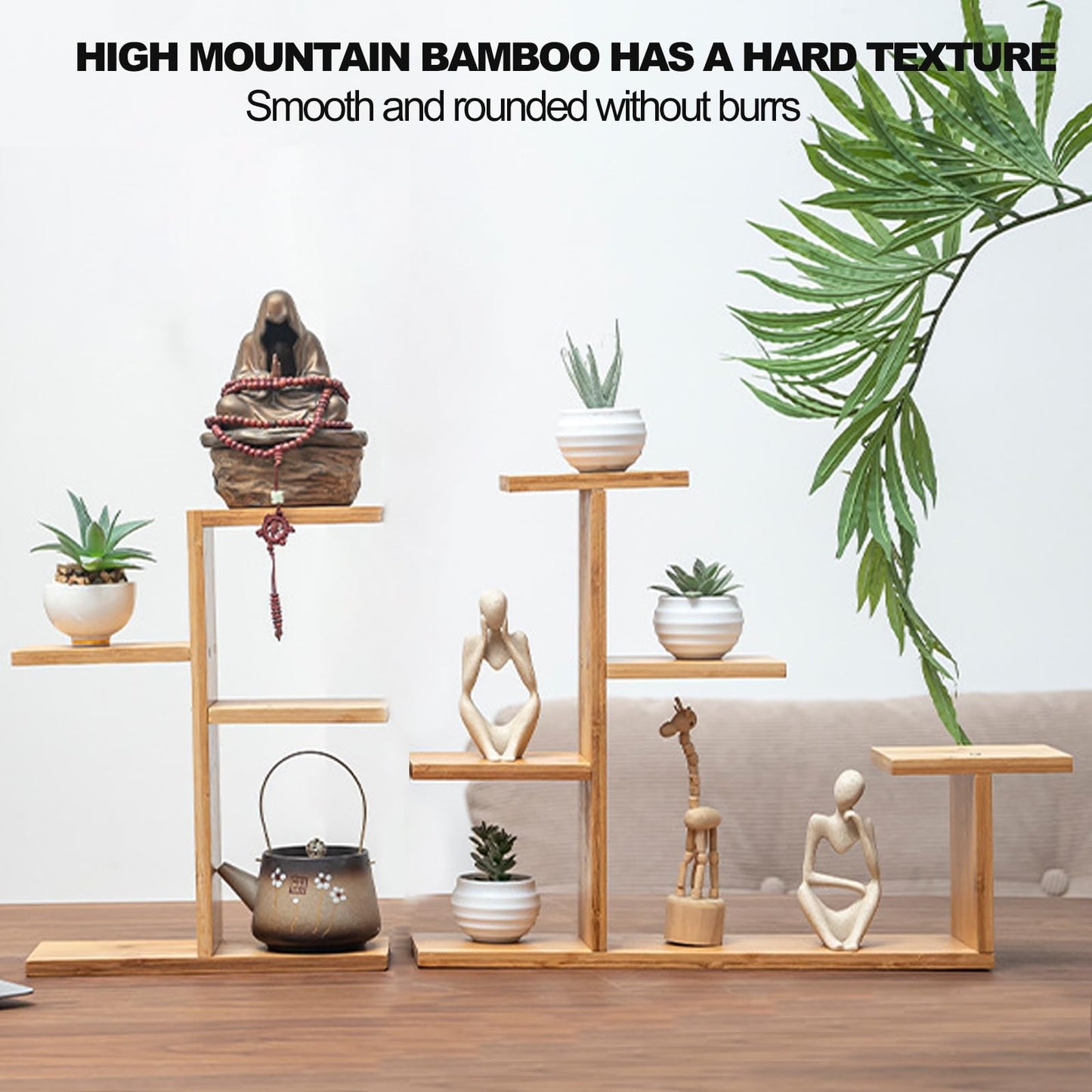 QruiLanTu Mini Desktop Plant Stand Indoor Multi-Layer Window Sill Flower Stand Bamboo Succulent Window Sill Stand Bracket For Home , Office, Living Room, Bedroom Plant Display(Three-Layer)