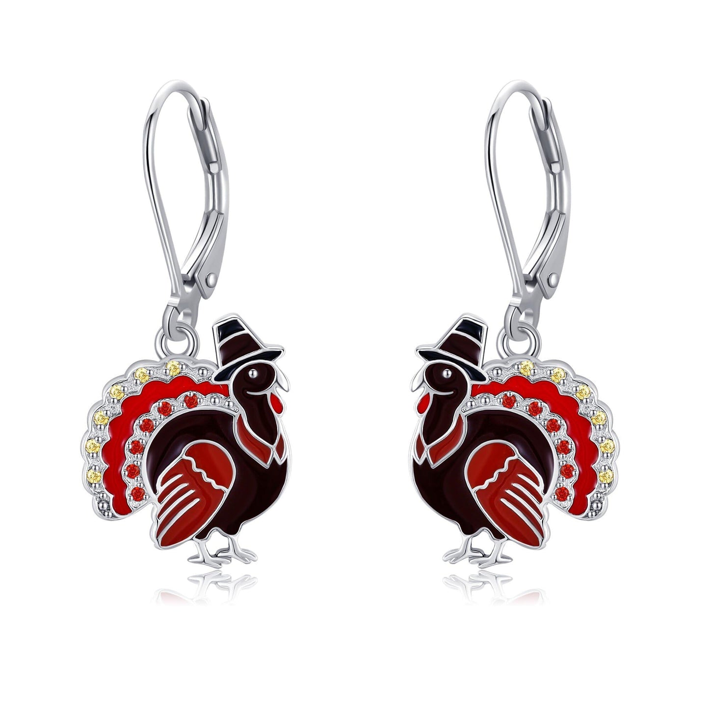 Turkey Earrings S925 Sterling Silver Thanksgiving Turkey Dangle Earrings for Women Turkey Jewelry
