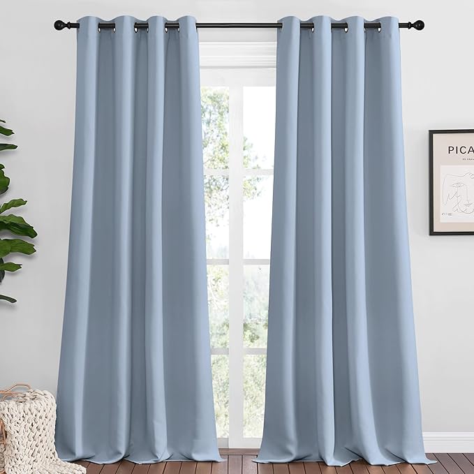 NICETOWN Vintage Blue Blackout Curtains 96 inches Length for Living Room, 2 Panels, 55" Wide, Thermal Insulated Long Drapes for Large Window
