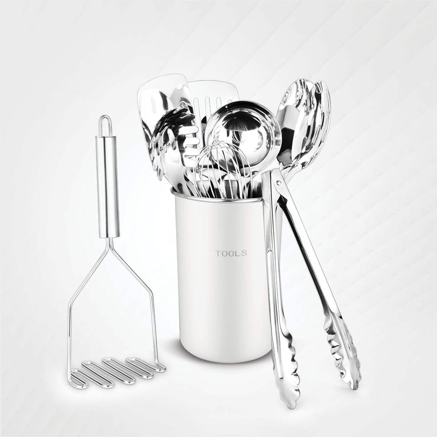 Avador® Premium Set of 10 Stainless Steel (WHITE HOLDER) Kitchen Tool Set with Holder Easy To Clean, Space Saving, Great for Cooking, Baking, Prepping (WHITE)