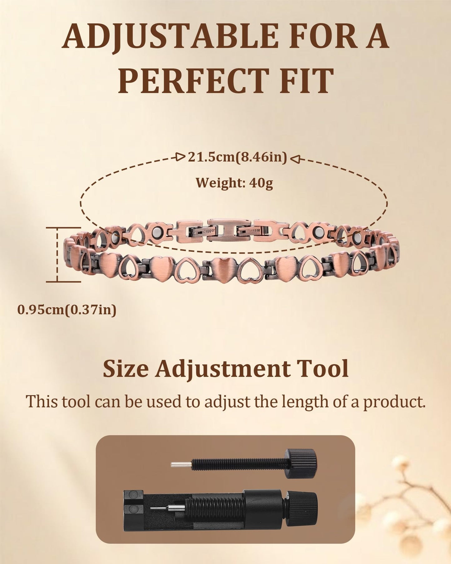 Fashtour 99.99% Pure Copper Magnetic Bracelet for Women, Heart Wire Design Adjustable Jewelry with 3800 Gauss Magnets, Elegant Gift Box