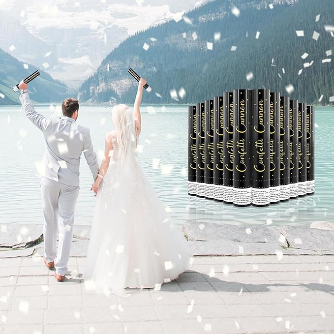Confetti Cannon White Party Poppers 12 Pack Paper Confetti Poppers Wedding Confetti Shooters 12 inch Cannons for Wedding Graduation New Year Eve Celebration Christmas Birthday Party