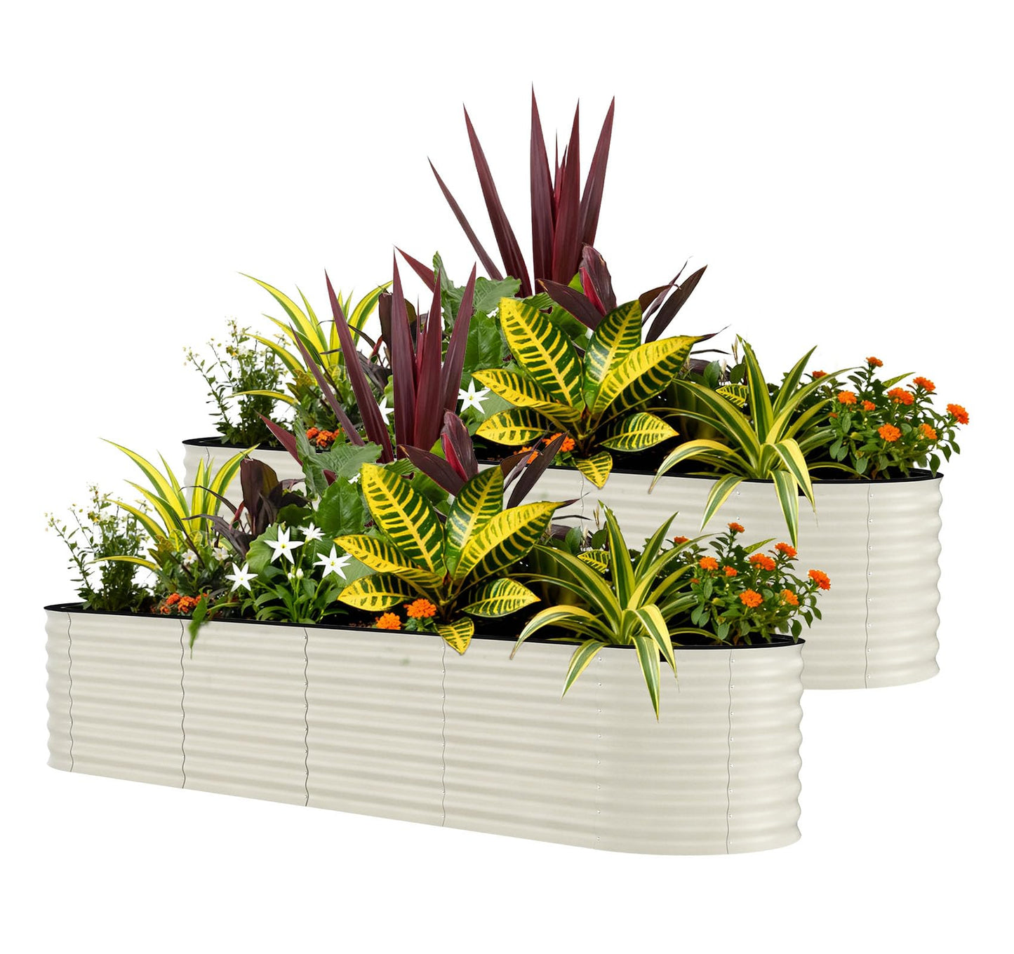 Garvee 2 Pack Galvanized Raised Garden Beds - 8x2x1.5ft Planter Box for Vegetables, Flowers, Rust-Resistant Garden Box, Easy Assembly Raised Beds, Durable Planters for Outdoor Plants, Beige
