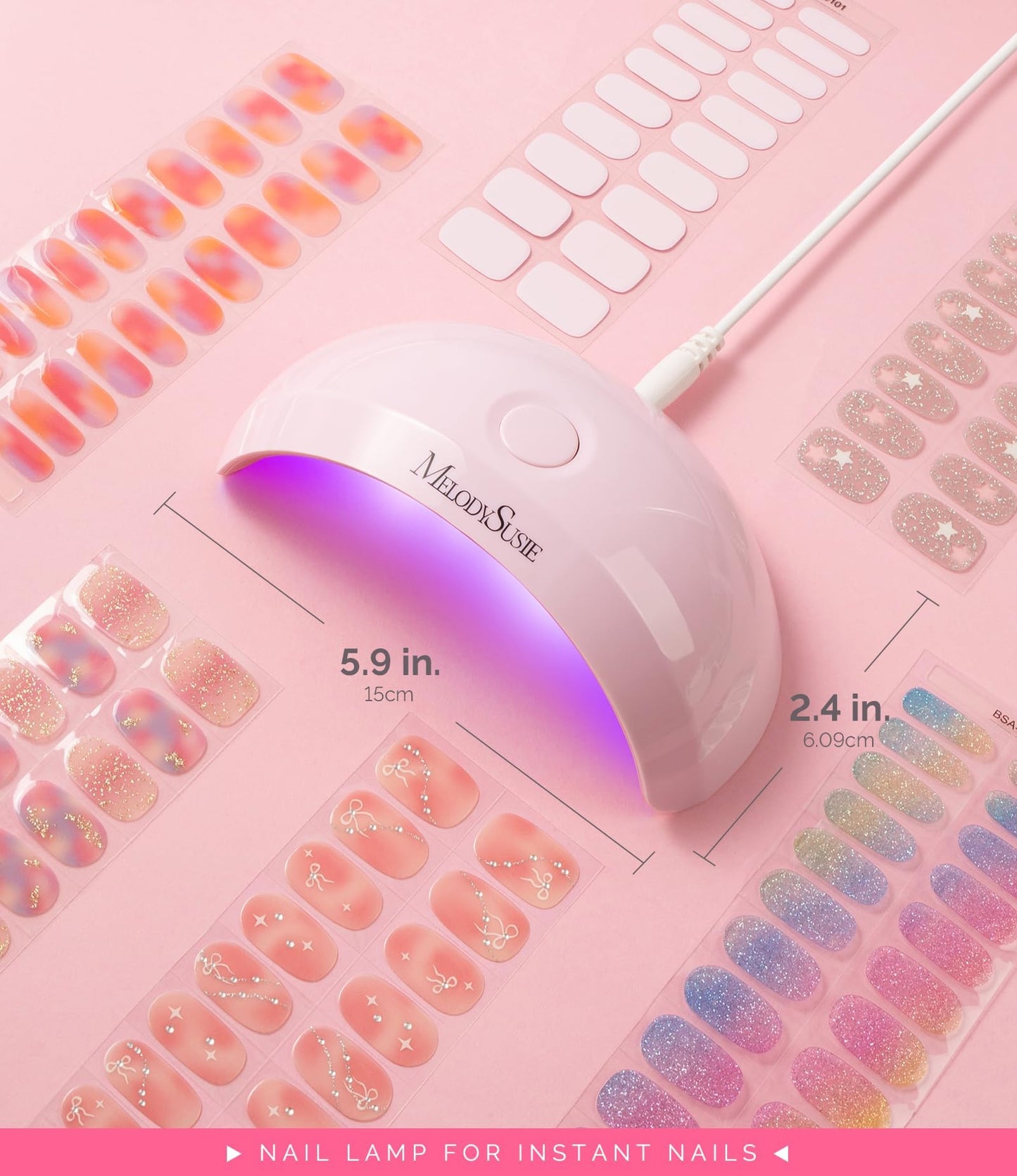 MelodySusie Pocket-Sized LED UV Nail Lamp with Ultra-Lightweight Design, P-ART04 UV Light Cures All Soft Gels at Home, Especially Instant Nails, Half-Cured Gel, Base Coat & Top Coat (Pink)