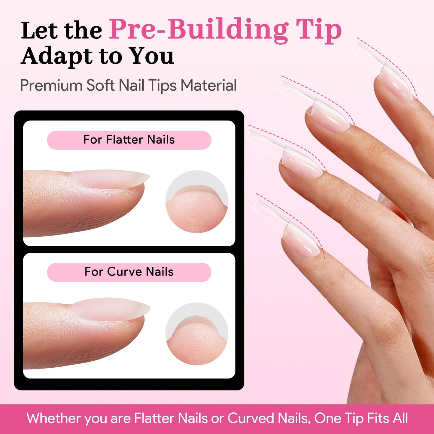 Qiek Long Coffin Pre-Building Nail Tips, 15 Sizes 240 PCS Pre-shaped Apex Clear Soft Press On Fake Nail Half Matte Gel Nail Extensions Strong Thick Acrylic Tip for DIY Beginners & Salon Manicure
