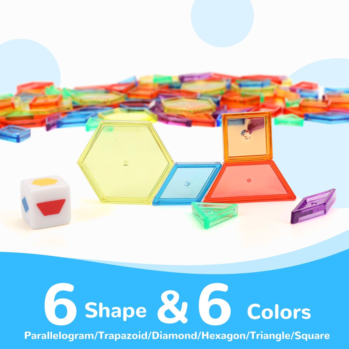 Vatrepeo 140 Pcs Translucent Pattern Blocks for Light Table, 6 Colors & Shapes Educational Light Table Manipulatives and Accessories