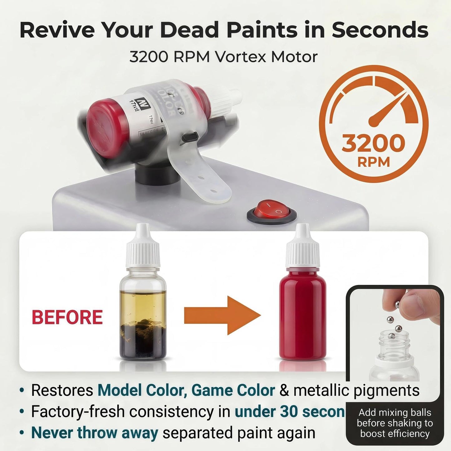 HUBEST Electric Paint Shaker for Model Hobby Kits & Miniatures - Professional Vortex Mixer for Dropper Bottles, Pots & Square Jars - Hands-Free Agitator for Airbrush Paints & Tattoo Inks (3200 RPM)