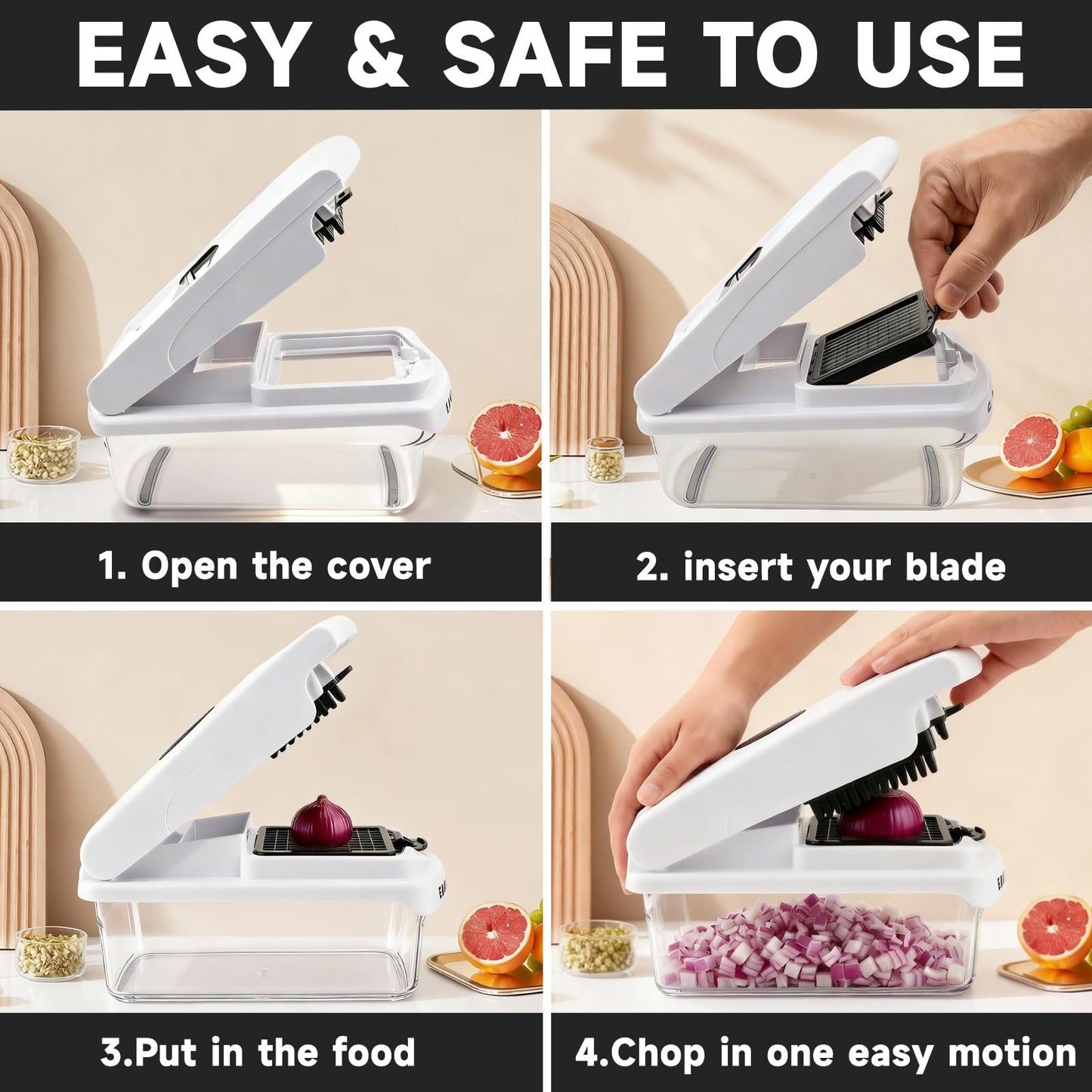 EaglestarEX Vegetable Chopper Mandoline Slicer, Food Veggie Chopper, Cheese Grater, Onion Vegetable Cutter with Container, Dicer, Kitchen Gadgets & Essentials, White/black