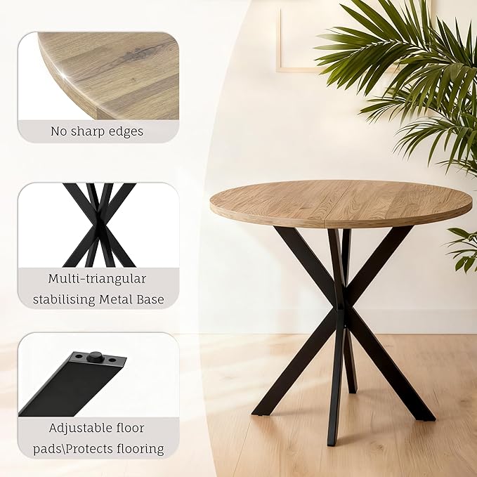 31.5" Round Dining Table and Chairs Set for 2, Small Dining Table Chairs Set Space-Saving, Round Table Set with Upholstered Chairs for Kitchen Dining Room Apartment(Natural + Brown)
