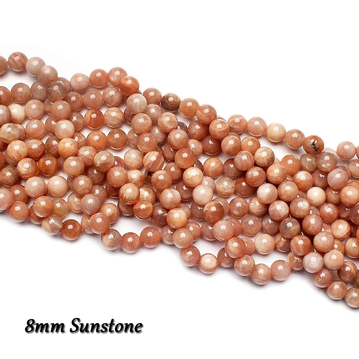 70PCS Natural 8MM Healing Gemstone, Sunstone Energy Stone Round Loose Beads, Semi-Precious Crystal Beads with Free Elastic String for Jewelry Making DIY