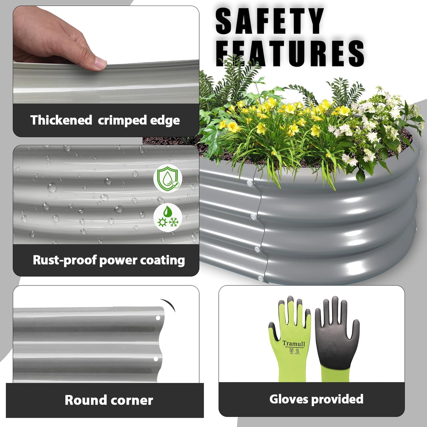 Tramull 2 Pack 8x4x1FT Galvanized Raised Garden Bed Kit Oval Metal Ground Planter Box Outdoor Bottomless Planter Raised Beds for Vegetables Flowers Herbs Fruits, Gray