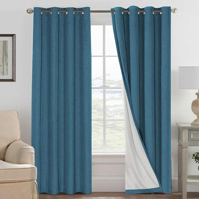 H.VERSAILTEX 100% Blackout Curtains for Bedroom Thermal Insulated Linen Textured Curtains Heat and Full Light Blocking Drapes Living Room Curtains 2 Panel Sets, Blue Sapphire, 52x84 Inch