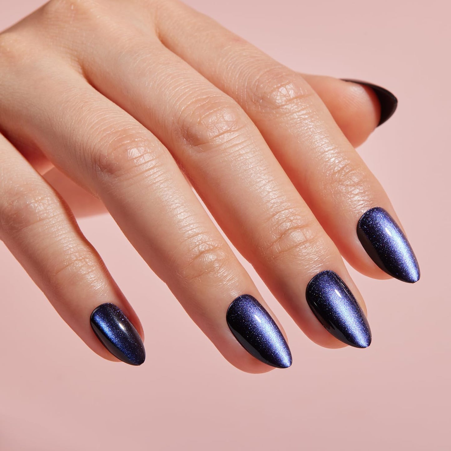 VSALON Press on Nails Short Almond, Cat Eye Nails Set, French Tip Reusable Gel Fake Nails Set, Dual Glam Nails & Mini Pack
