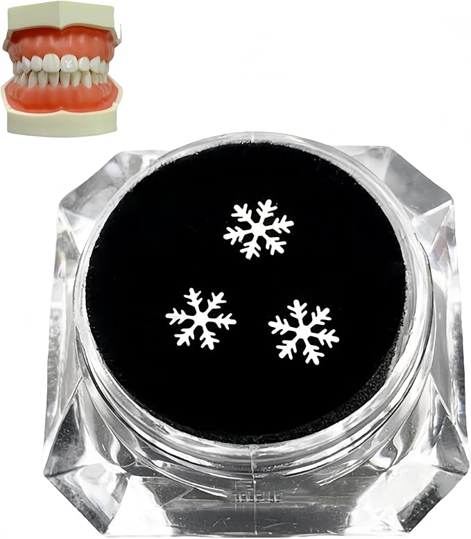 Tooth Gems Silver Alloy Ultra-Thin 3-Pack Reusable Trendy Spider Butterfly Rabbit Multi-Use Women Party Nail Art (Silver,Snowflake A)
