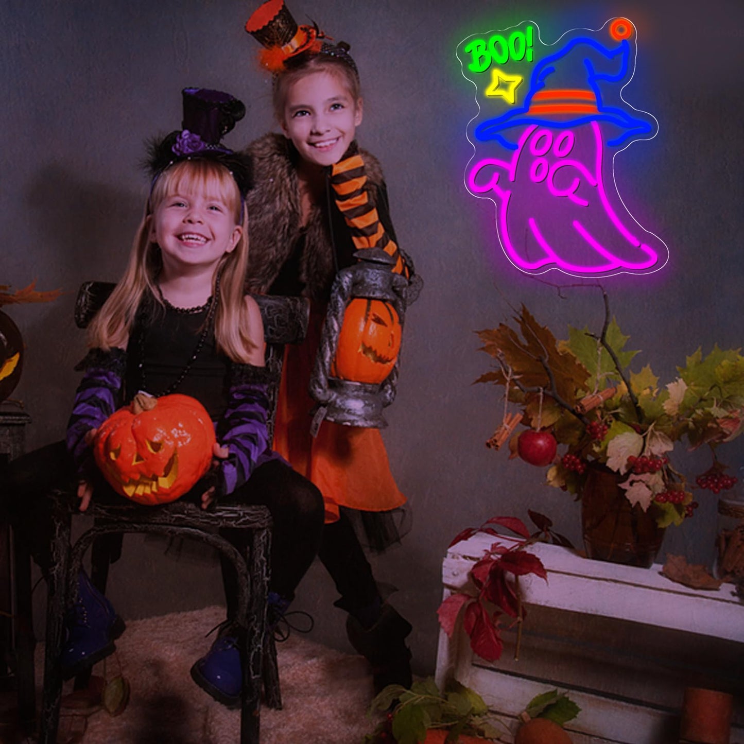Boo Ghost Neon Sign, Cute Halloween LED Wall Light with Adjustable Brightness, Spooky Neon Decor for Kids Room, Horror Theme Bedroom, or Halloween Decor