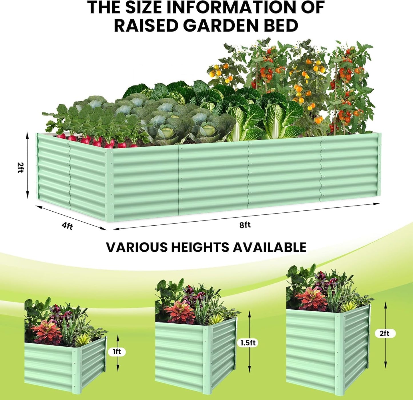 CABIHOME Galvanized Steel Raised Garden Bed Kits,Large Open Base Outdoor Planter with Safety Edge,Durable Metal Plant Box with Gloves,for Vegetables Flowers Herbs