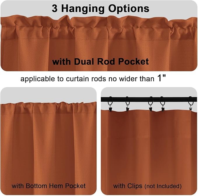 Chyhomenyc Orange Curtains 63 Inch Length 2 Panels, Faux Linen Textured Semi Sheer Light Filtering Soft Airy Rod Pocket Window Treatment Drapes for Living Room Bedroom, 40Wx63L Inch, Set of 2