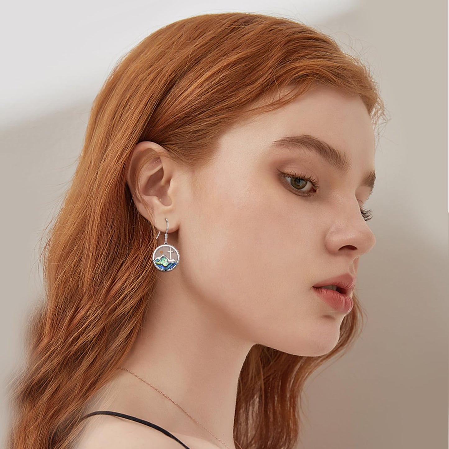 AOBOCO Mustard Seed Cross Earrings 925 Sterling Silver Mountain Dangle Hook Earring Christian Jewelry Gifts for Women(Round Mountain Cross Hooks)