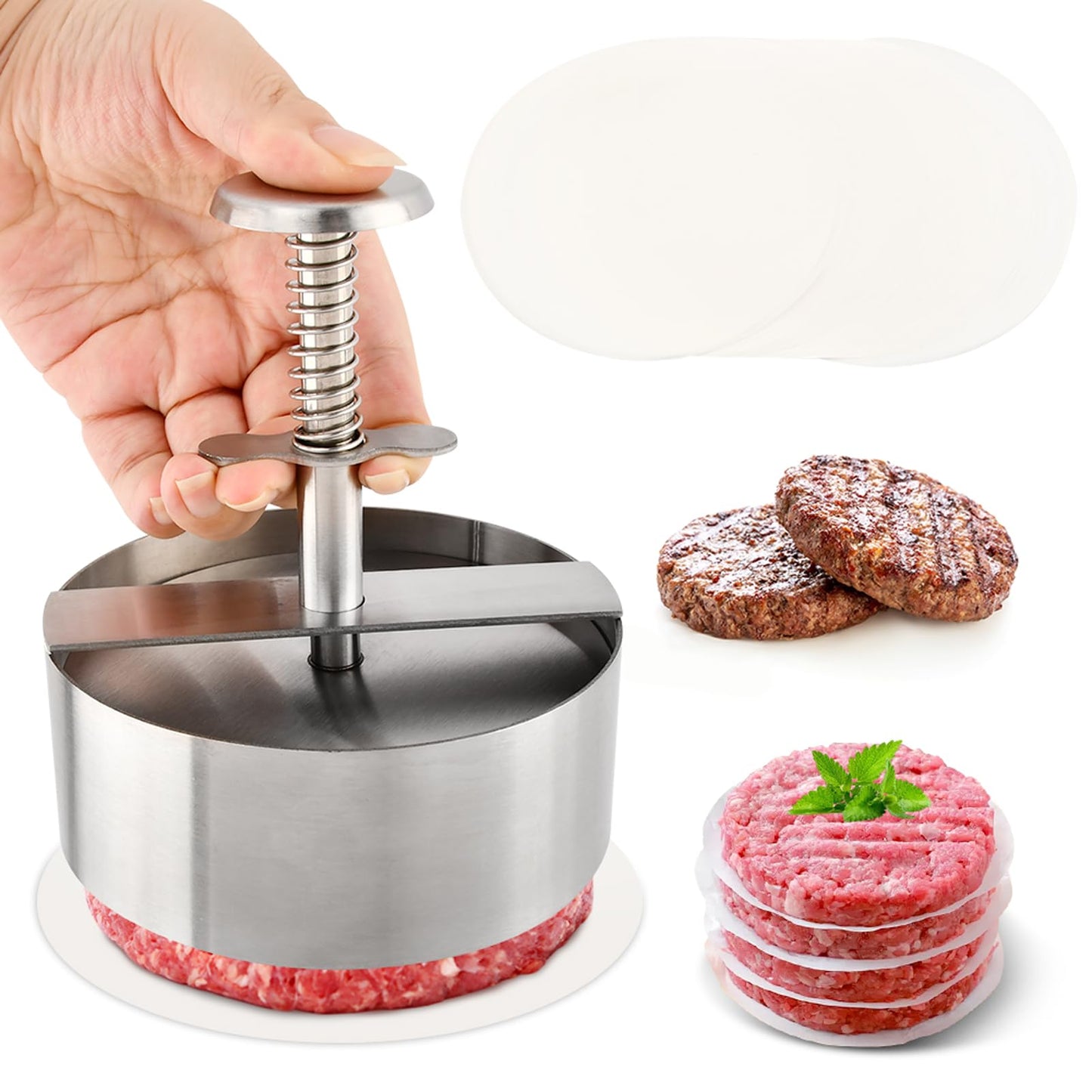Yonderfume 304 Stainless Steel Burger Press, Adjustable Hamburger Patty Maker, Dishwasher Safe Meat Press for Beef, Burgers & BBQ Grilling