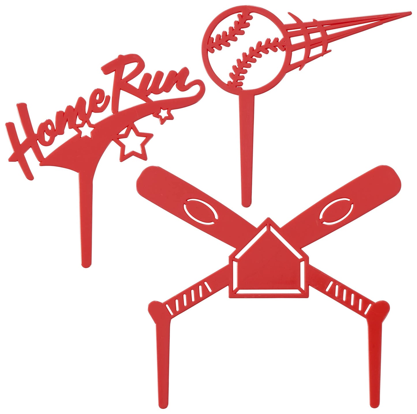 DecoSet® Home Run Baseball Set Cake Topper, Cake Decoration For Birthdays or Team Celebrations, Baseball Bats, Ball, and Home Run Cake Pics, 3 Piece Set