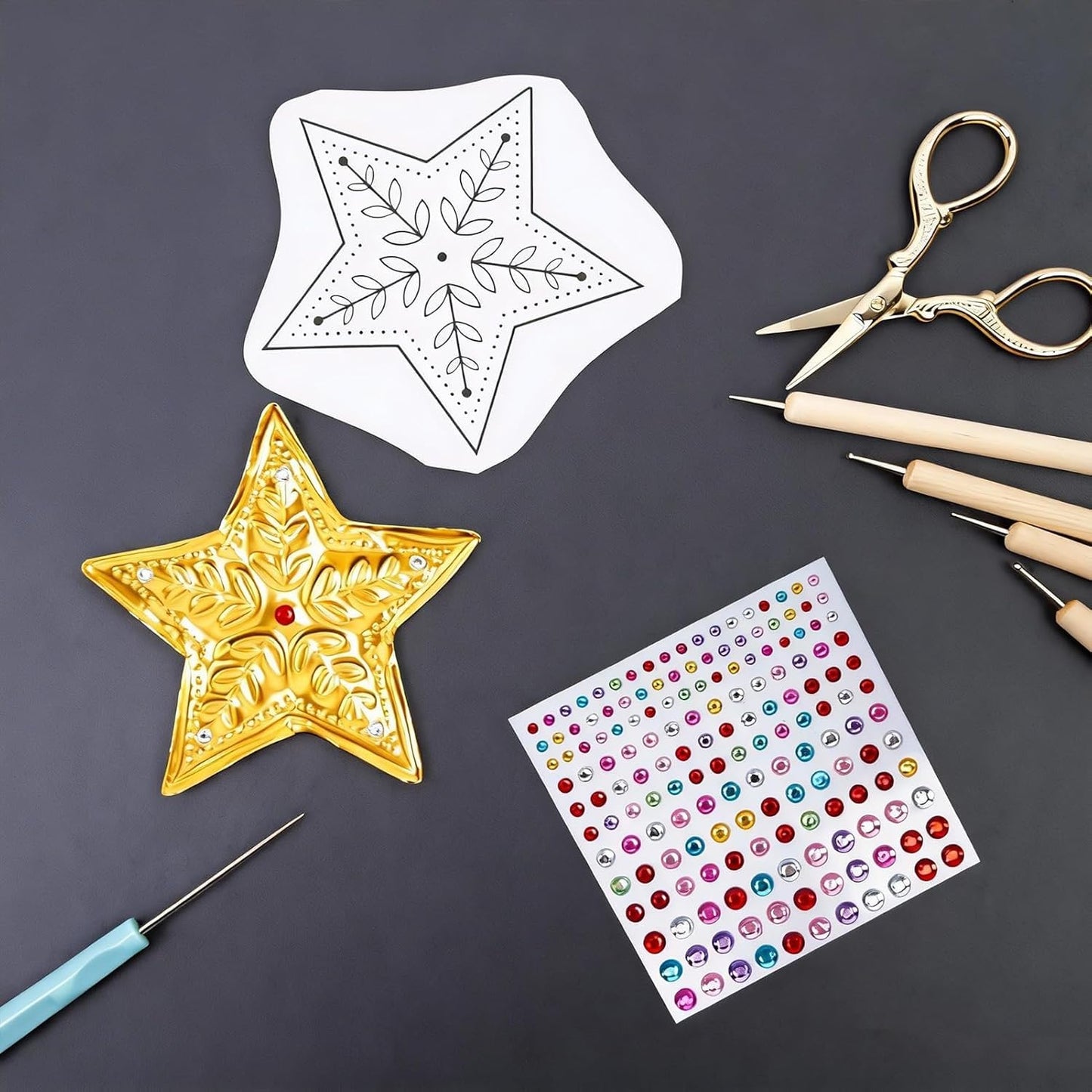 15pcs Gold Craft Foil Sheets, Gold Foil Sheets for Embossing, Decorative Metal Sheet Embossing Tools for Painting Gilding Crafting Decoration,with 2 Rolls Wire, Engraving Tools, Artwork Making Kit