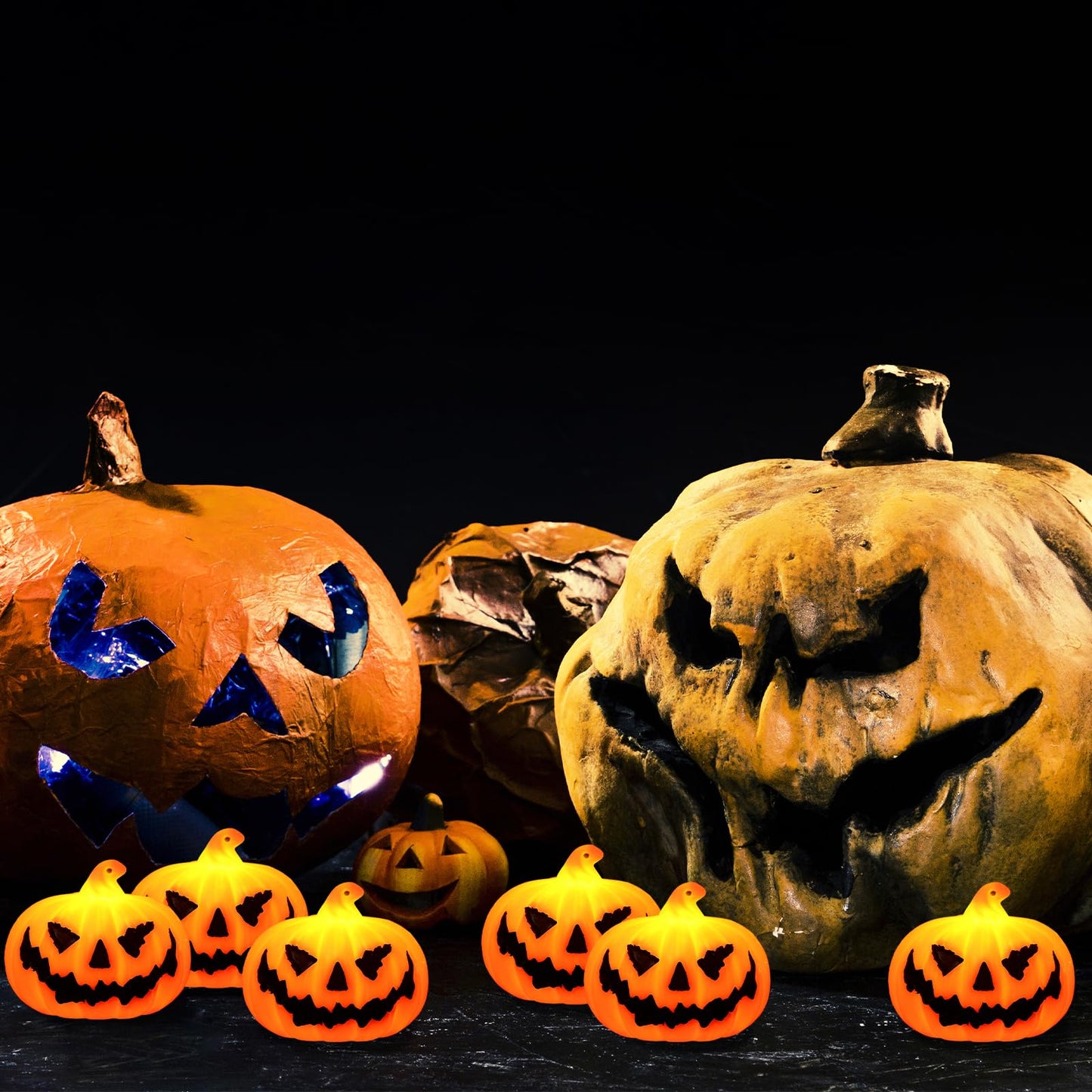 Blinket 12PCS Mini Flameless Jack-o'-Lantern Pumpkin Candle for Indoor Home Decoration, Spooky Tea Light for Halloween Party Supplies Gifts Table Decor
