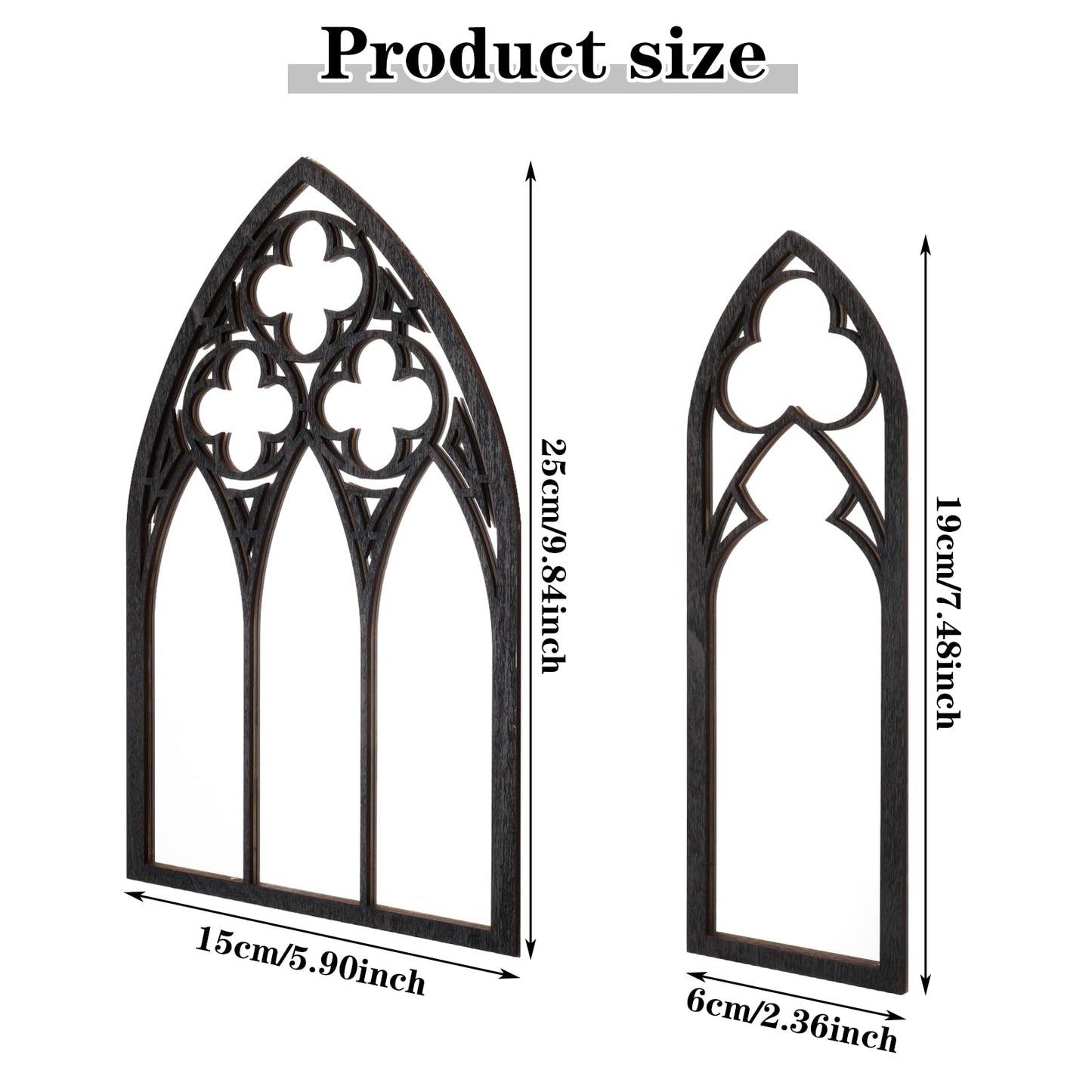 BOUMUSOE 3 Pack Gothic Mirrors, Cathedral Arch Frame, Tiny Gothic Room Decor - 9.8 inches Spooky Decorative Rustic Wall Hanging for Bedroom & Bathroom