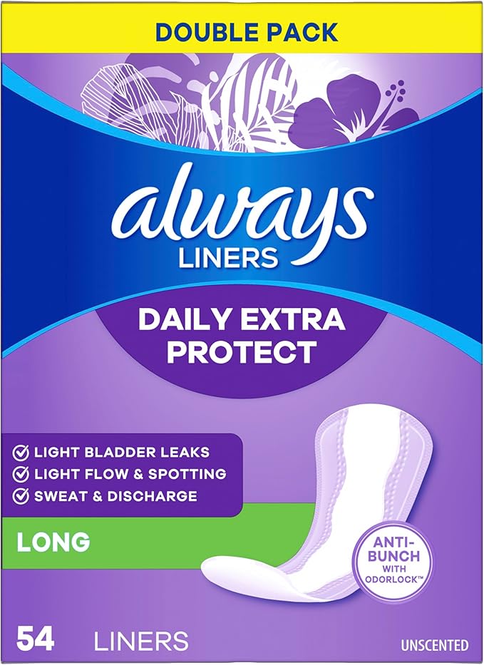 Always Anti-Bunch Xtra Protection Daily Liners Long Unscented, Anti Bunch Helps You Feel Comfortable, 108 Count (Packaging May Vary)