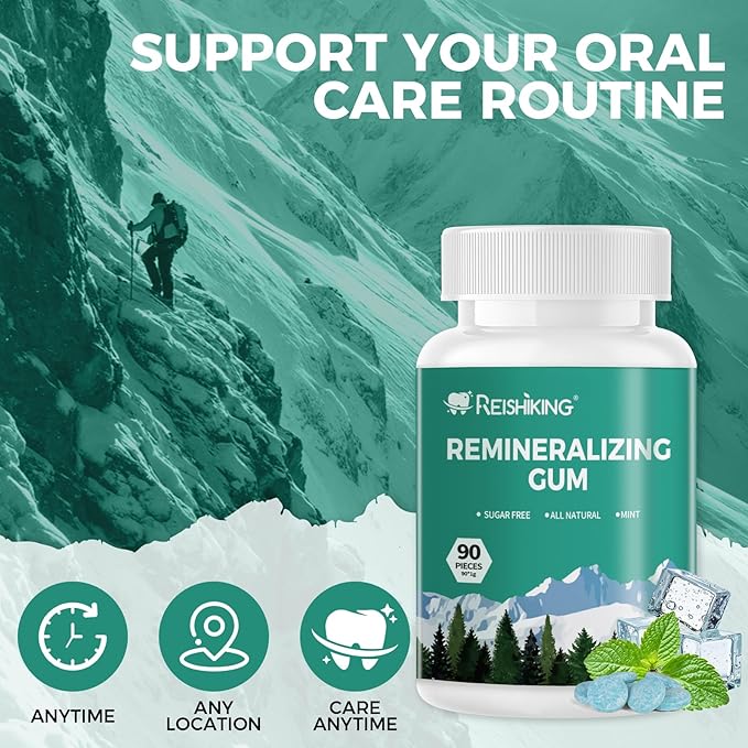 REMINERALIZING GUM, 90 Pieces, Teeth Remineralization, Sugar-Free Chewing Gum with Xylitol, Mint Flavor, Two pills after meals to freshen breath and clean teeth