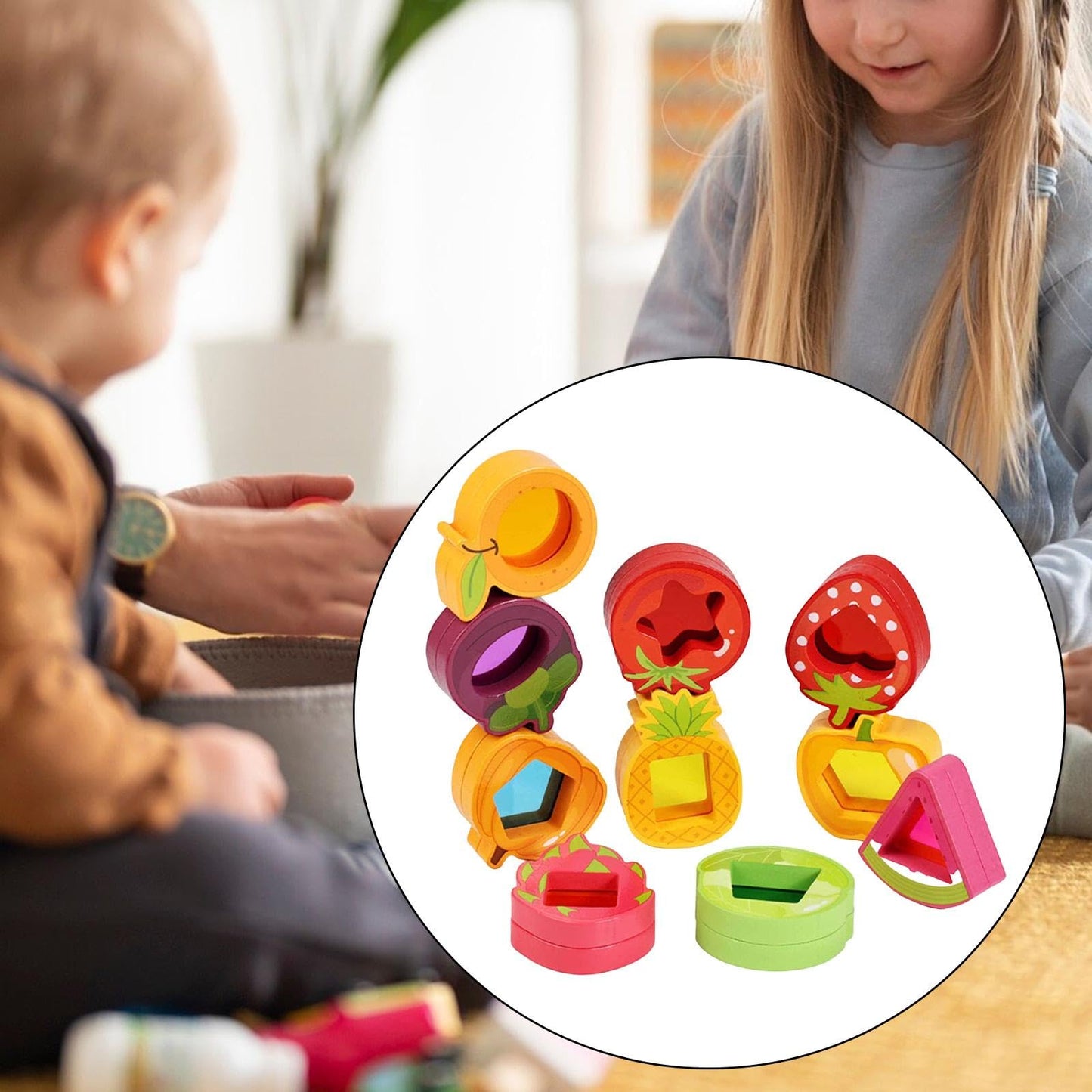 Wooden Stacking Blocks for Kids, 10-Piece Sensory Toy Set with Acrylic Fruit & Vegetable Shapes, Fine Motor Skills Gift for Boys Girls