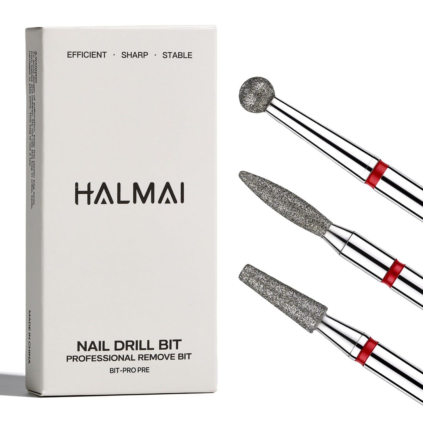 HALMAI Nail Drill Bits Set 3pcs 3/32 Inch, Diamond Cuticle Nail Bits Set for Nail Drill E-File, Professional Manicure Pedicure Remover Tools for Acrylic Gel Nails, Home Salon Nail Care Kit