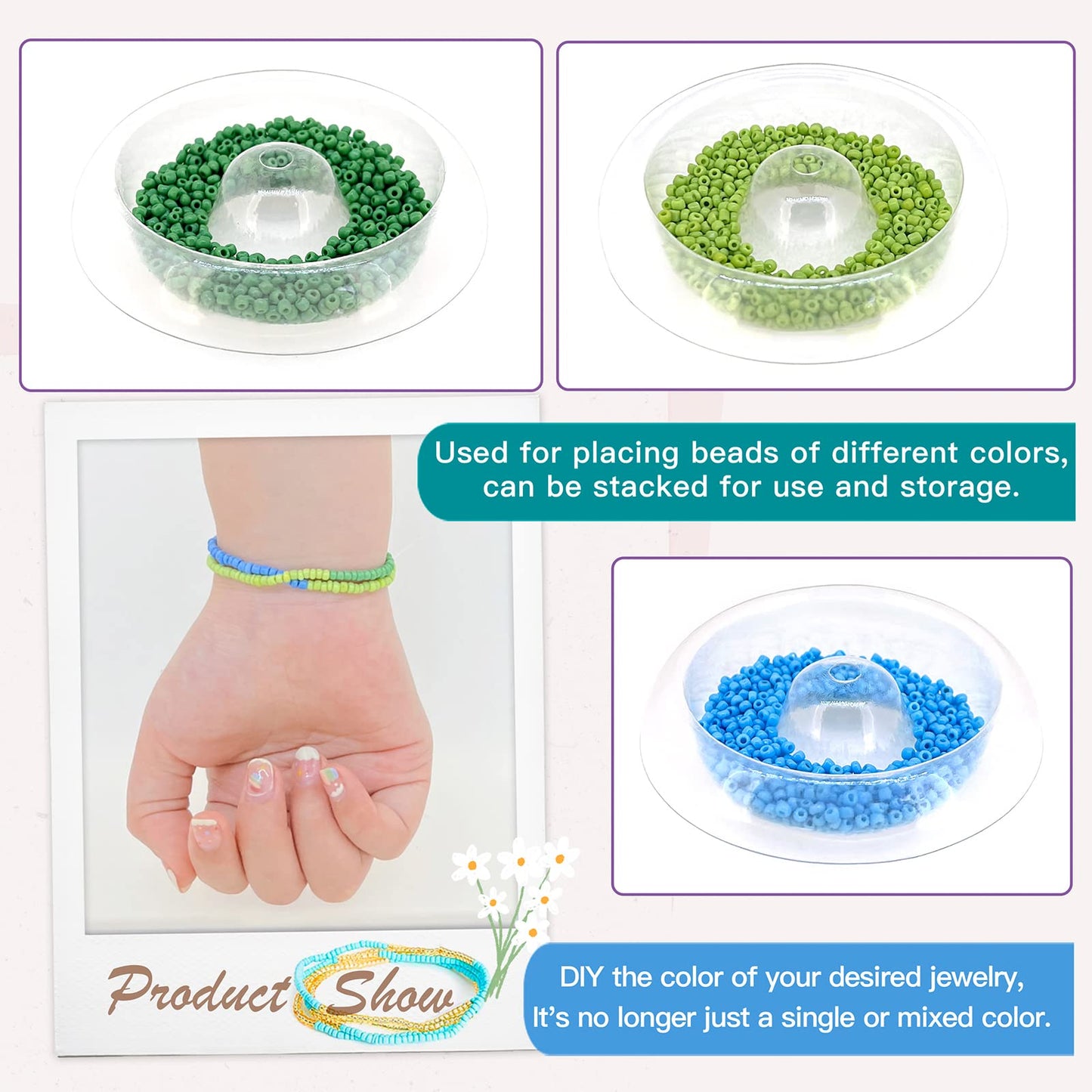 INDIVSHOW Clay Bead Spinner,Seed Beads Kit with 3 Pcs Quick Changed Trays,Beading Needles for Jewelry Making (Wooden)