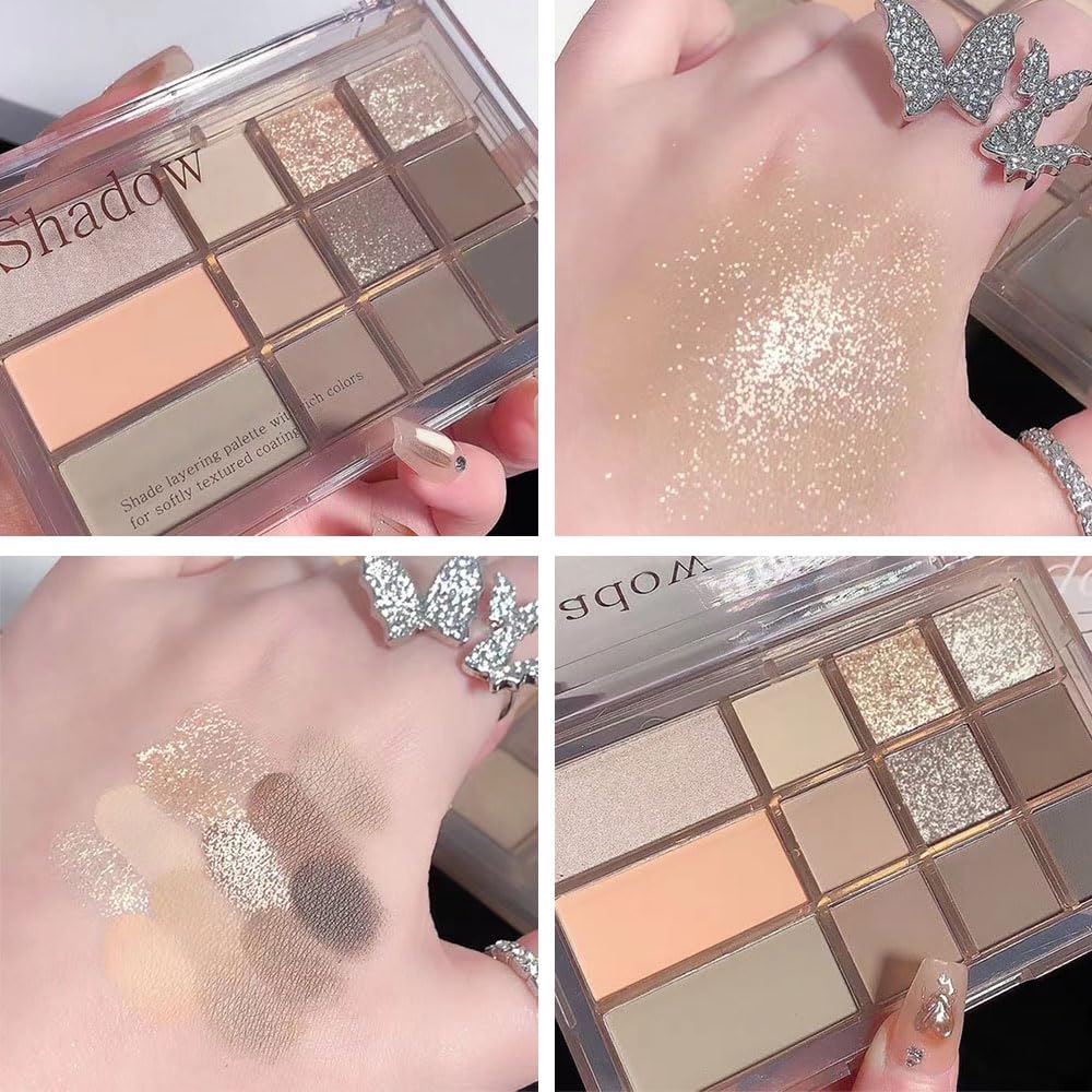 12 Girds Colorful Matte Shimmer Eyeshadow Palette for Eye Makeup,High Pigmented Eye Shadow Primers Powder Palet de sombras de ojos 12-A