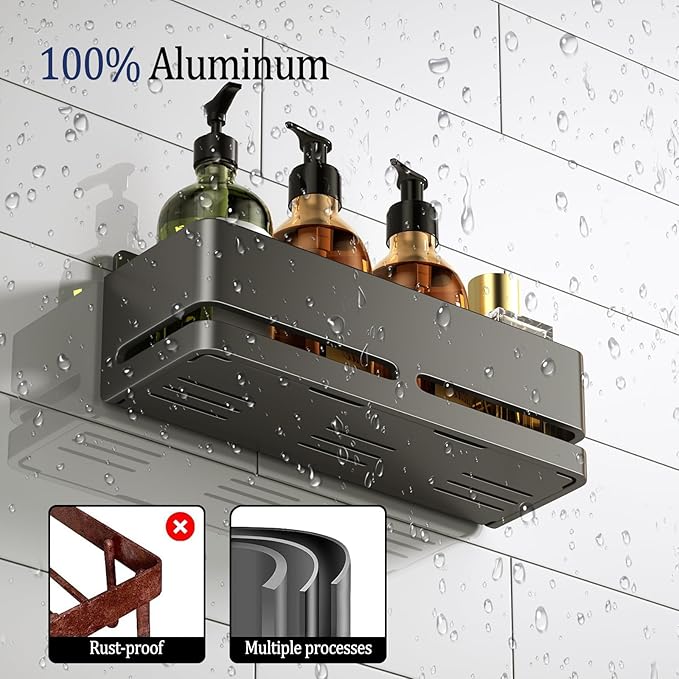 Bathroom Storage Rack (5-Piece Set), Wall-Mounted Shelf with soap Dish and Toothbrush Holder, no Drilling Required, Ideal for Bathroom Storage and Also Suitable for Kitchen (Grey)