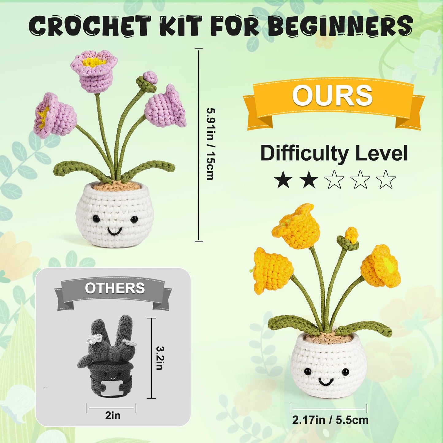 Totiro Crochet Kit for Beginners, Potted Flower Amigurumi Starter Kit, Easy DIY Arts & Craft Set with Step-by-Step Video Tutorials, Crochet Pattern Learning Kit for Teens Adults Birthday Gift
